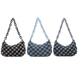 Vintage Denim Women Shoulder Bags with Acrylic Chain