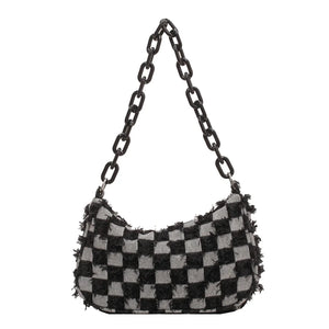 Vintage Denim Women Shoulder Bag with Acrylic Chain