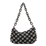 Vintage Denim Women Shoulder Bag with Acrylic Chain