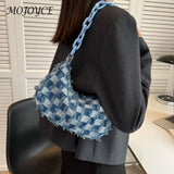 Vintage Small Shoulder Bag Checked Handbag Tote Acrylic Chain Underarm Bag