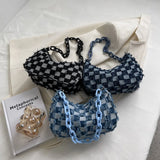Vintage Denim Small Shoulder Bag Handbag Tote with Acrylic Chain