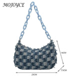 Vintage Small Shoulder Bag Checked Handbag Tote Acrylic Chain Underarm Bag