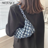 Vintage Small Shoulder Bag Checked Handbag Tote Acrylic Chain Underarm Bag