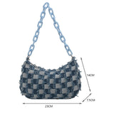 Vintage Denim Small Shoulder Bag Acrylic Chain Underarm Purse