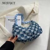 Vintage Small Shoulder Bag Checked Handbag Tote Acrylic Chain Underarm Bag