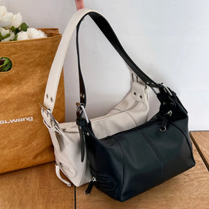 Vintage Leather Zipper Shoulder Bag for Women