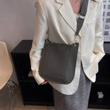 Vintage Leather Shoulder Bag Wide Strap Lady Handbag