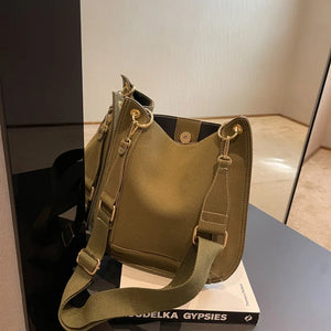 Vintage Leather Shoulder Bag Wide Strap Lady Handbag