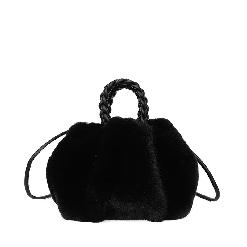 Vintage Plush Shoulder Crossbody Bag Winter Furry Shopper Totes Handbag