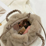 Vintage Plush Shoulder Crossbody Bag Winter Furry Shopper Totes Handbag