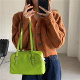 Vintage Green PU Leather Women Tote Handbag