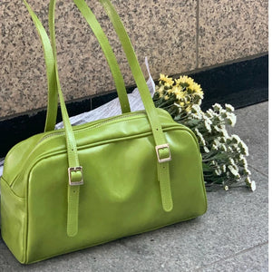 Vintage Green PU Leather Women Tote Handbag