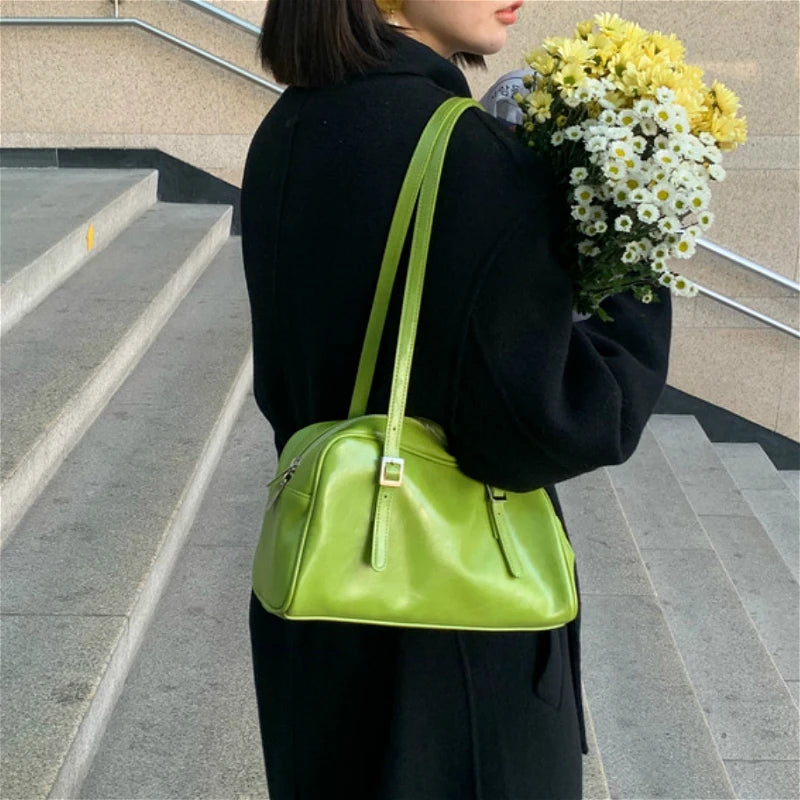 Vintage Green PU Leather Women Tote Handbag