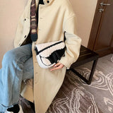 Vintage Cashmere Saddle Handbag Women Shoulder Crossbody Bag