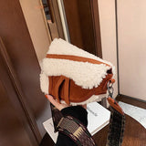 Vintage Cashmere Saddle Handbag Women Shoulder Crossbody Bag