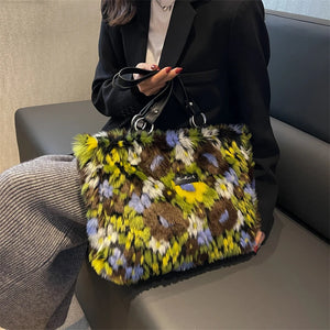 Vintage Faux Fur Totes Women Shoulder Bags