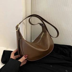Vintage Leather Crossbody Bag for Women Half Moon Handbag