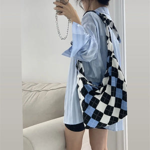 Vintage Diamond Lattice Shoulder Bag Women Cross Body Portable Shopping