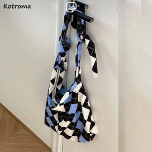 Vintage Diamond Lattice Shoulder Bag Women Cross Body Portable Shopping