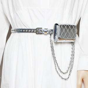 Vintage Diamond lattice PU Mini Waist Packs Women Leather Waist Belt
