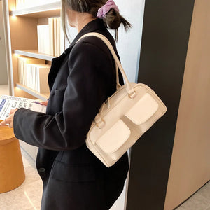 Vintage Double Flap Pocket Shoulder Bag for Women