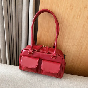 Vintage Double Flap Pocket Shoulder Bag for Women