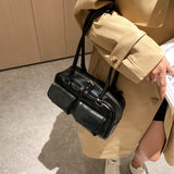 Vintage Double Flap Pocket Shoulder Bag for Women