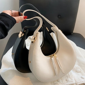 Vintage Double Zipper Shoulder Bag PU Leather Handbag