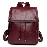 Vintage Drawstring Women Backpack Casual Student School Bag PU Leather Travel Ru