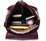 Vintage Drawstring Women Backpack Casual Student School Bag PU Leather Travel Ru