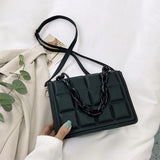 Vintage Embossed Flap Crossbody Mini Handbags - Casual Thick Chain Square Bag
