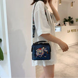 Vintage Embroidery Elephant Bag Wide Strap Women Shoulder Crossbody