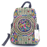 Ethnic Flower Embroidered Canvas Backpack for Women