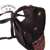 Ethnic Flower Embroidered Canvas Backpack for Women