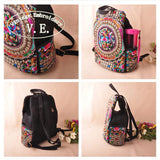 Ethnic Flower Embroidered Canvas Backpack for Women
