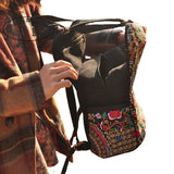 Ethnic Flower Embroidered Canvas Backpack for Women