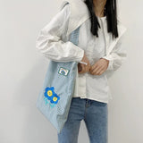 Vintage Embroidery Plaid Women Large Shoulder Bag Girly Flower Purse Handbags