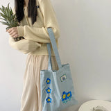 Vintage Embroidery Plaid Women Large Shoulder Bag Girly Flower Purse Handbags