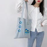 Vintage Embroidery Plaid Women Large Shoulder Bag Girly Flower Purse Handbags