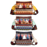 Vintage Ethnic Bucket Shoulder Bag Women Tassel Travel Crossbody Handbag