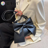 Vintage Big Bow Shoulder Bags Leather Women England Style Handbags