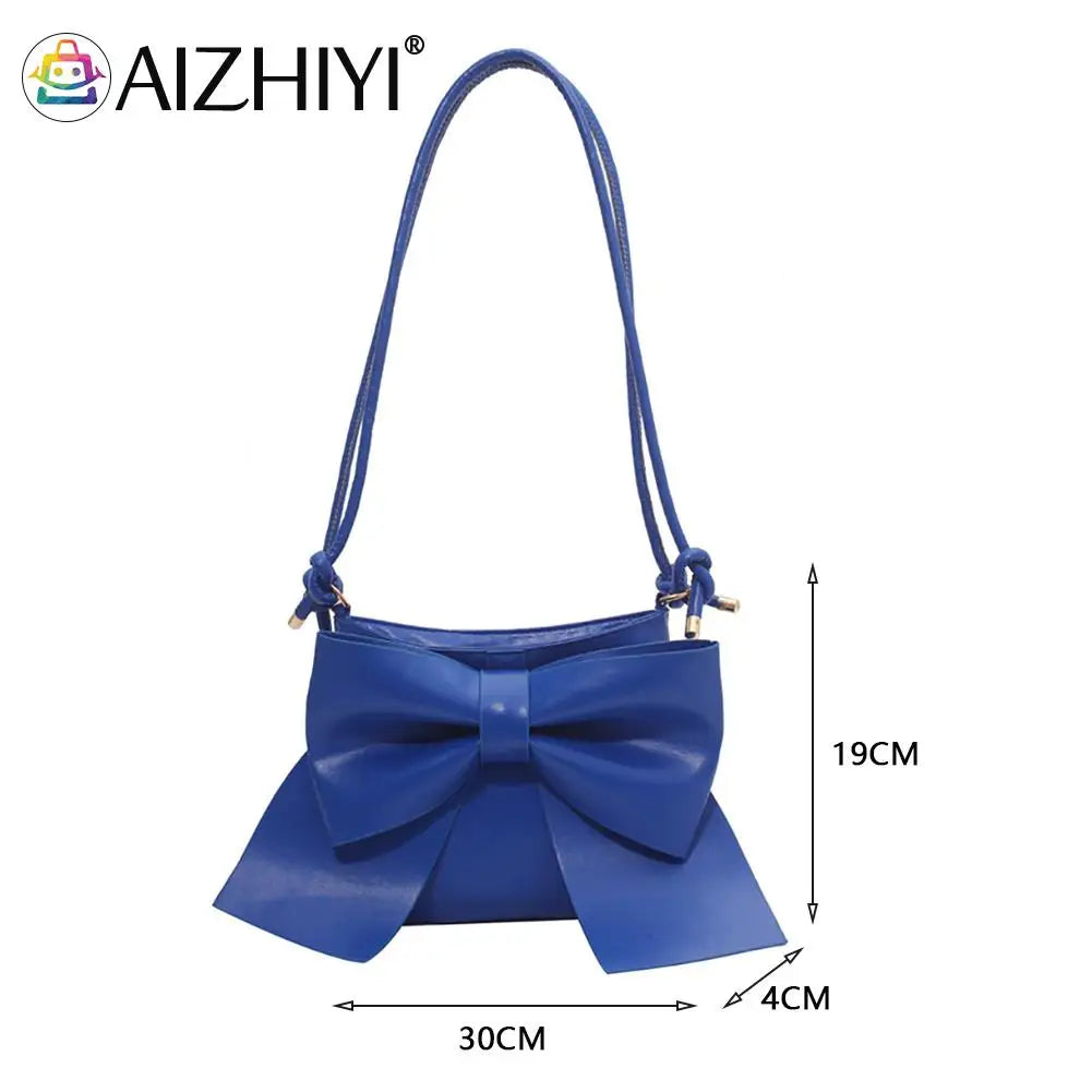 Vintage Big Bow Shoulder Bags Leather Women England Style Handbags