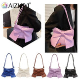 Vintage Big Bow Shoulder Bags Leather Women England Style Handbags