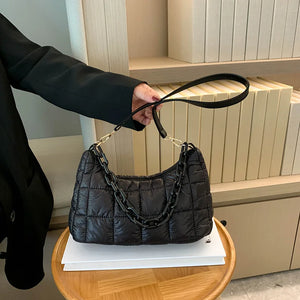 Vintage Canvas Casual Plaid Chain Shoulder Bag for Women