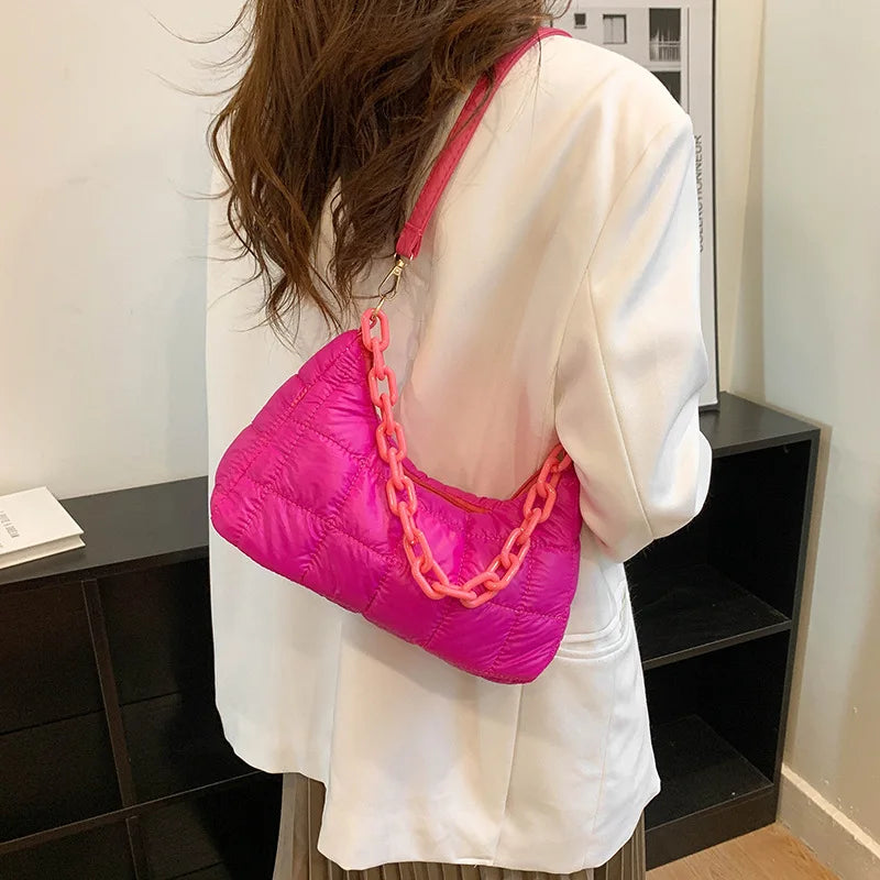 Vintage Canvas Casual Plaid Chain Shoulder Bag for Women