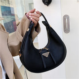 Vintage Litchi Pattern Crescent Bag Armpit Shoulder Bag