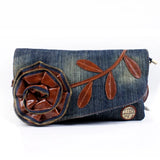 Vintage Leather Flower Denim Jeans Shoulder Bags Girls Handbags Crossbody Bag