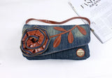 Vintage Leather Flower Denim Jeans Shoulder Bags Girls Handbags Crossbody Bag