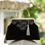 Vintage Shell Lock Women Bags Hand Fringe Tassel Bag