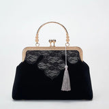 Vintage Shell Lock Women Bags Hand Fringe Tassel Bag